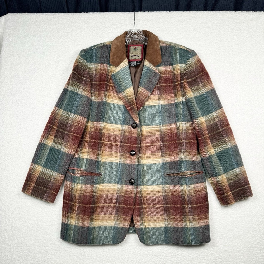VTG 90s Ventura Quality Wool Plaid Blazer Jacket - Leather Collar - Women'sLarge